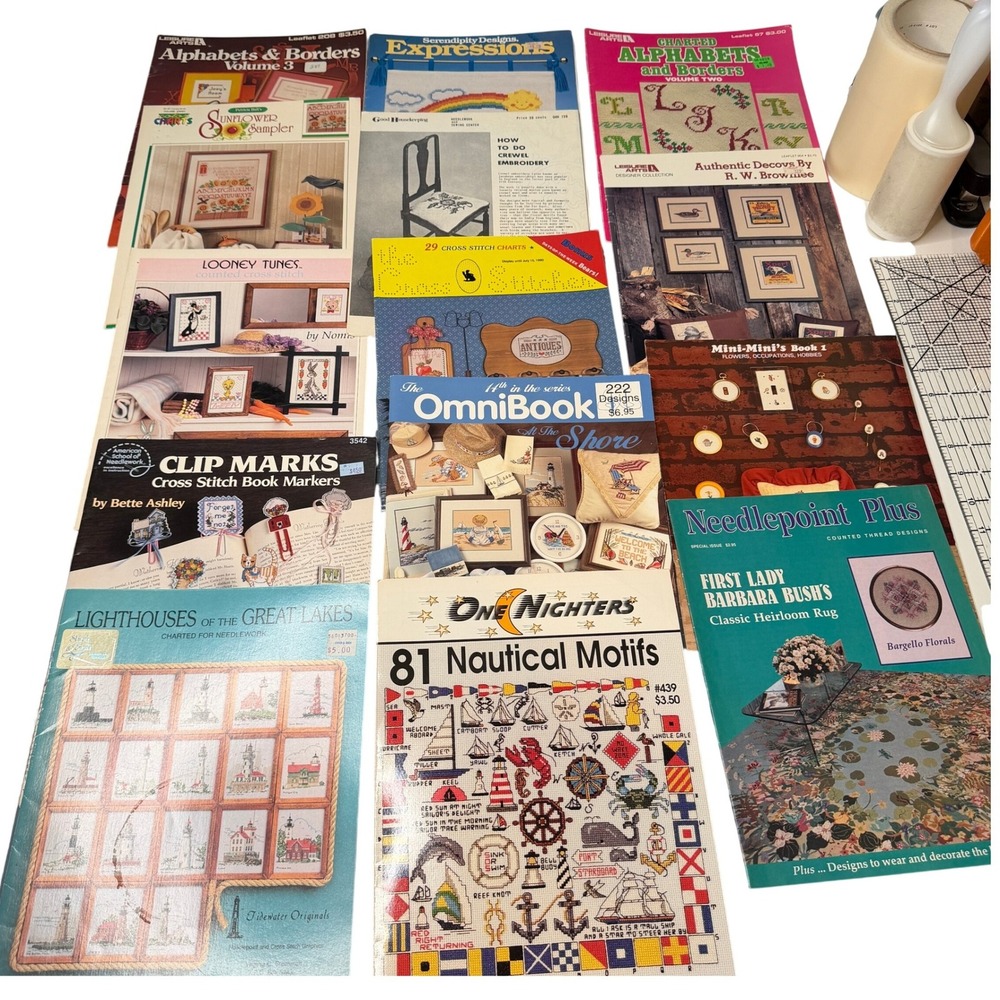 VTG Cross Stitch & Needlepoint Pattern Book Lot Jeanette Crews Leisure Arts